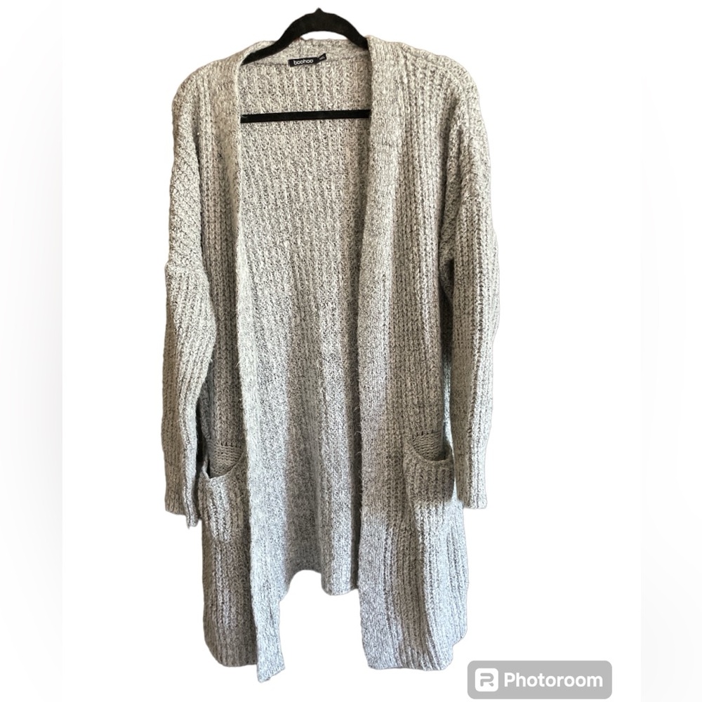 Boohoo Grey Long Fuzzy Cozy Open Cardigan size M/L